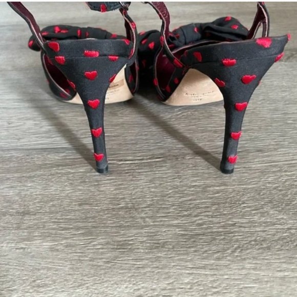 kate spade Sheela Slingback Pumps heels shoes black red heart bow size 6 nwot - Picture 13 of 13